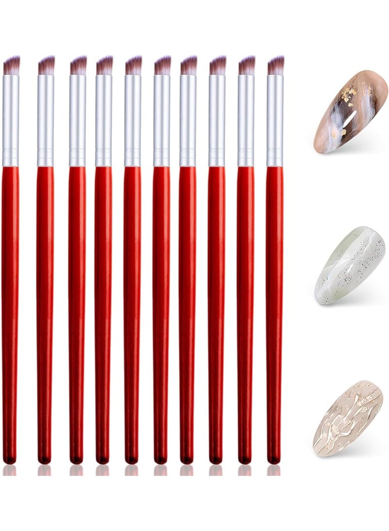 10PCS Ombre Nail Brush, Wood Pen Nail Design Brushes for Gel Nail Gradient, Professional Art Tools Manicure Nail Painting Kit(Red) - Image 1